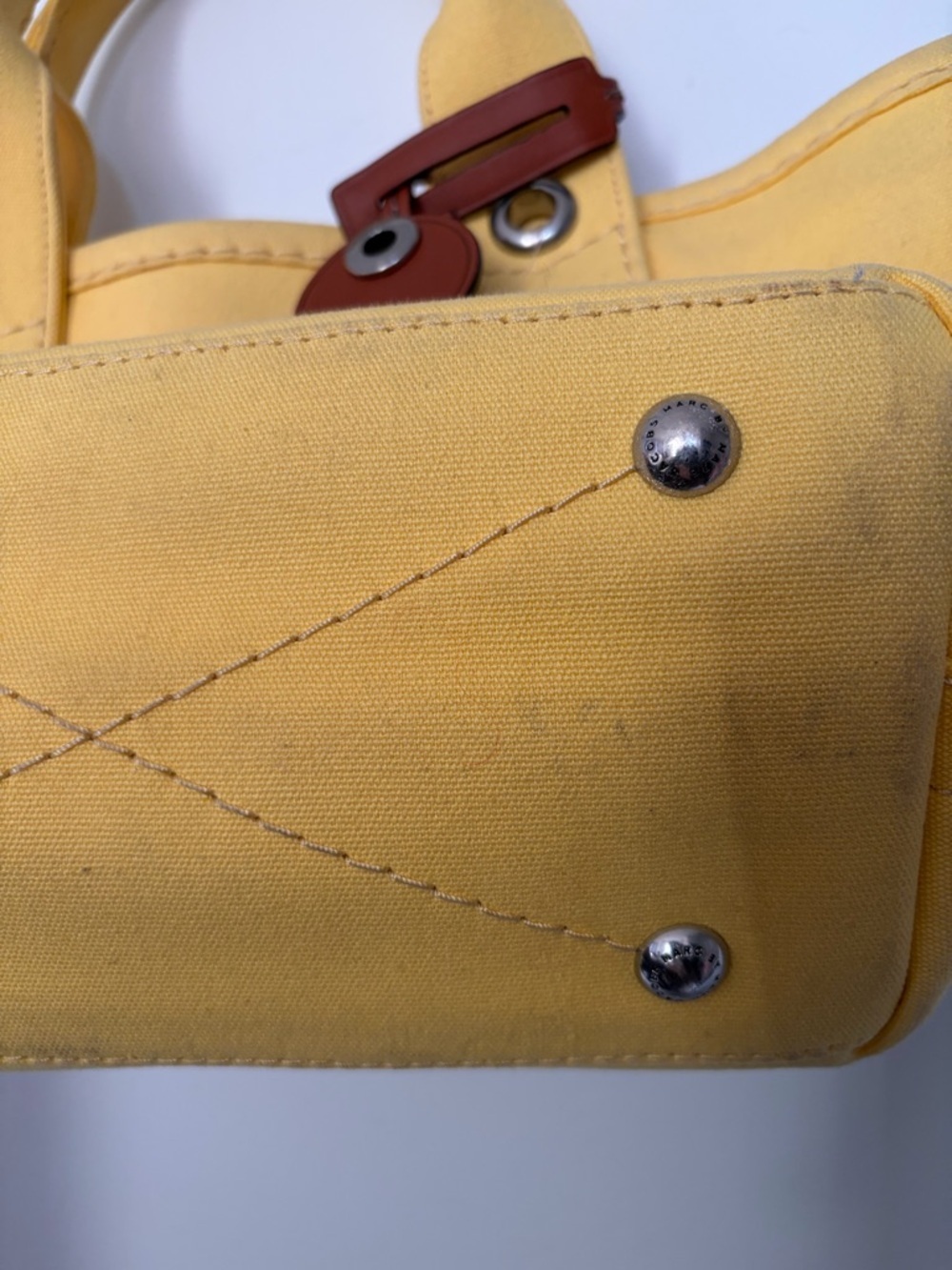 Marc Jacobs St Tropez Blue, Yellow Canvas Black & White Sequins Small Tote - Picture 9 of 16